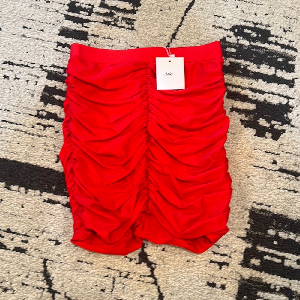 Adika red ruched mini skirt